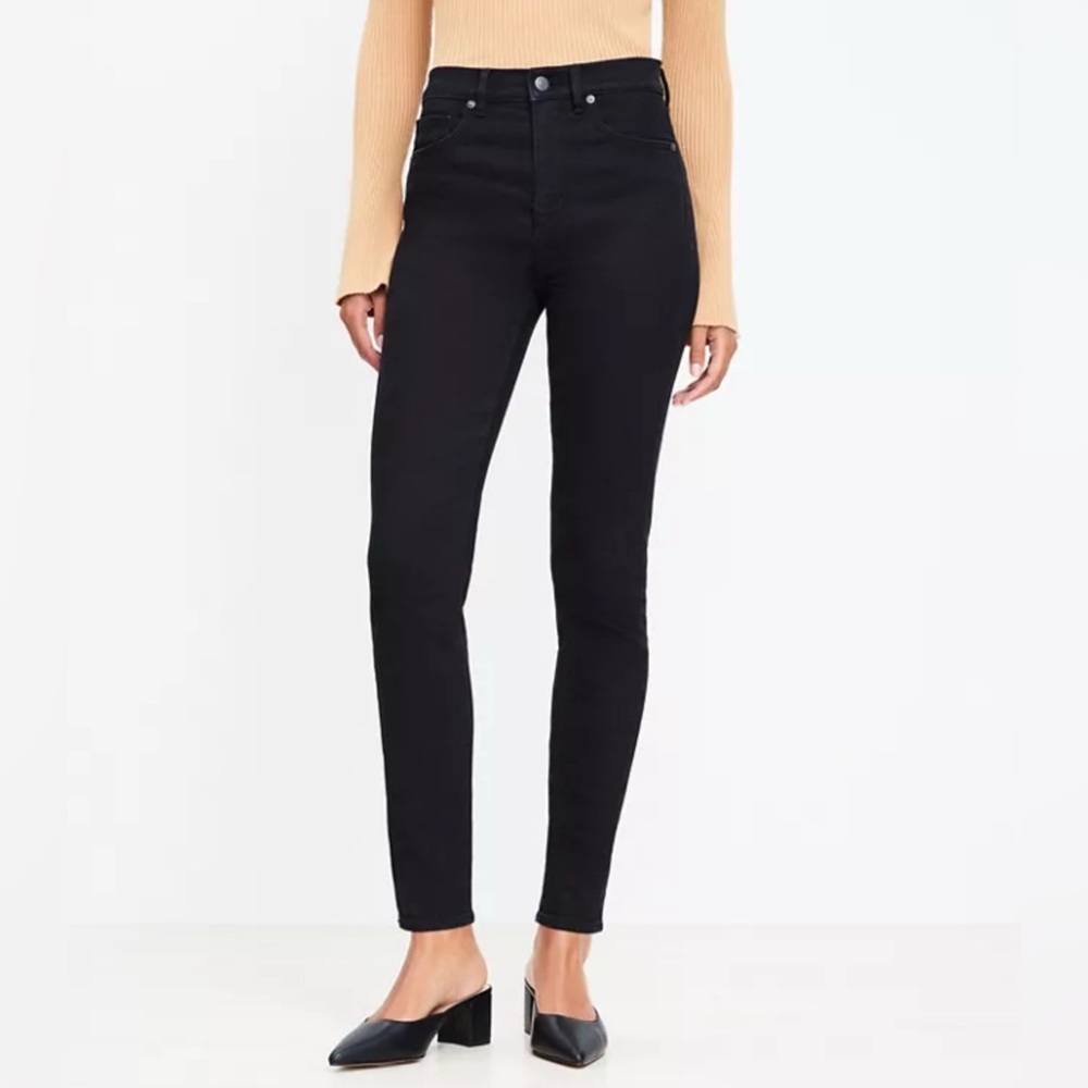LOFT Black Skinny Jeans Size 33 16 High Rise Stretch Denim EUC